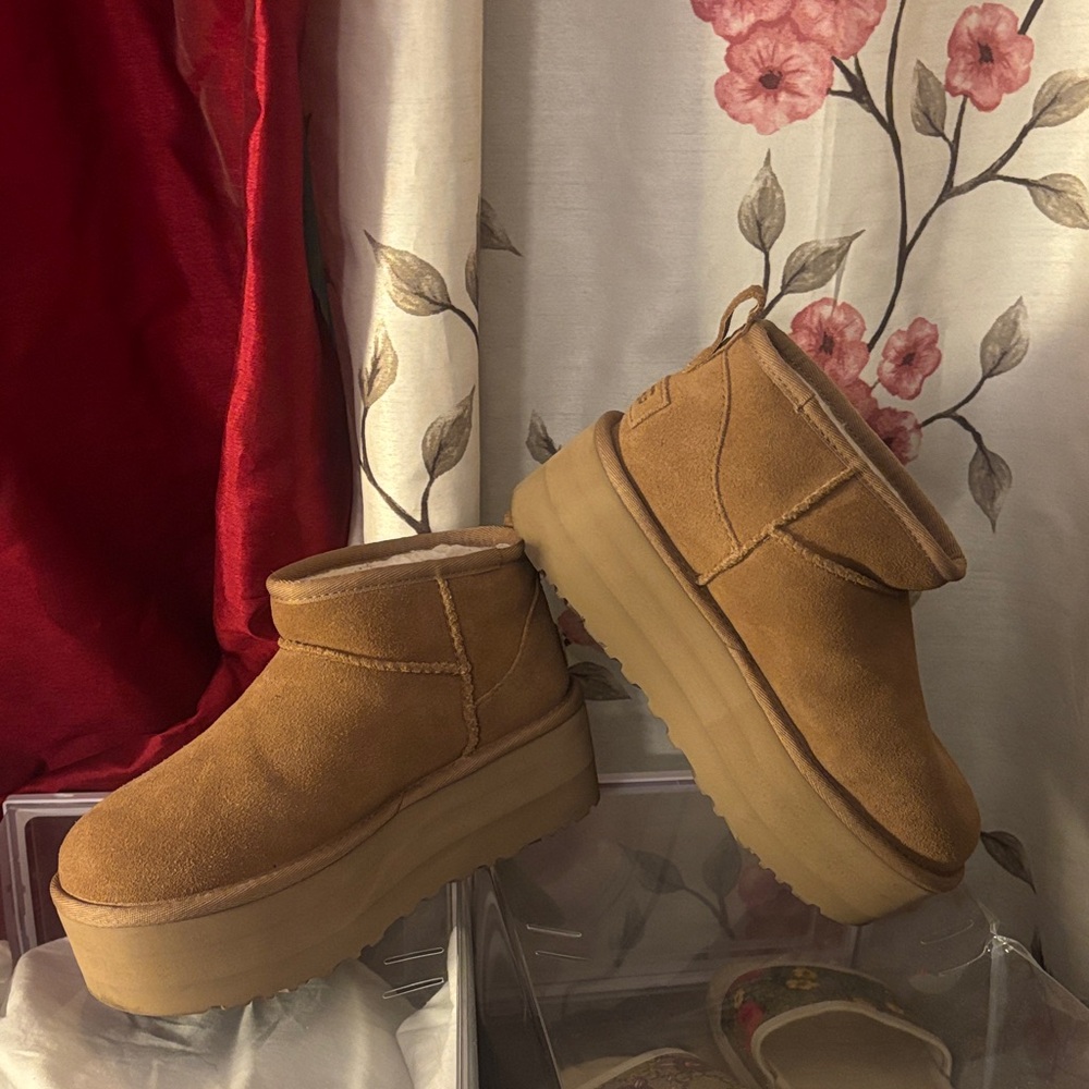 Women's Tan Platform Ankle UGG Boots